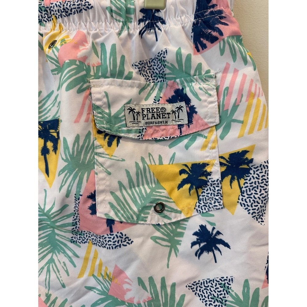 Free Planet Men's Tropical Swim Trunks Medium Palm Print Board Shorts - Picture 3 of 4